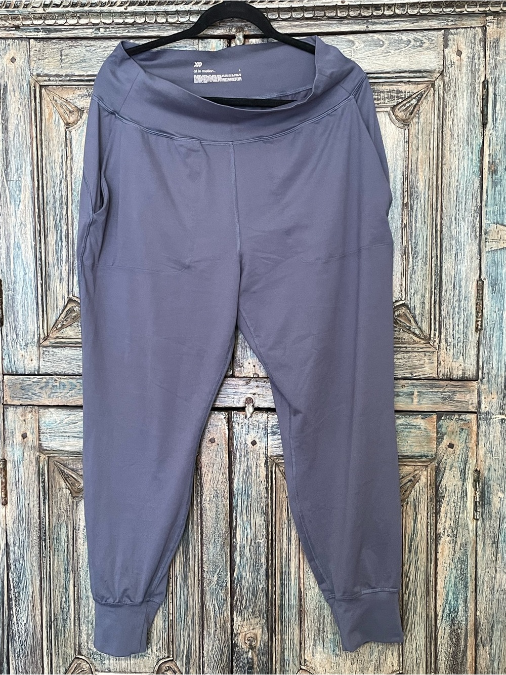 all in motion slate blue Performance Leggings with White Logo